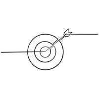 freccia colpita bersaglio per freccette illustrazione disegnata a mano scarabocchio vettore