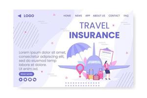 illustrazione del design piatto del modello di pagina di destinazione dell'assicurazione di viaggio modificabile di sfondo quadrato per social media, biglietto di auguri o internet web vettore