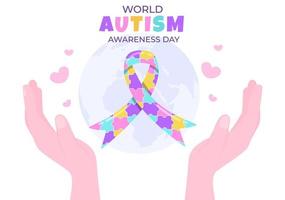 giornata mondiale della sensibilizzazione sull'autismo con pezzi di mano e puzzle adatti per biglietti di auguri, poster e striscioni in illustrazioni di design piatto vettore