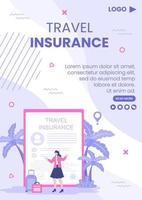 illustrazione di design piatto modello di volantino di assicurazione di viaggio modificabile di sfondo quadrato per social media, biglietto di auguri o internet web vettore