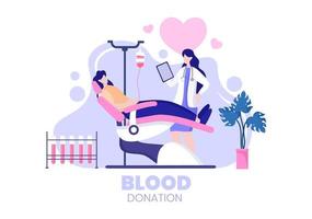 ama la carità o la donazione di sangue attraverso un team di volontari che collaborano per aiutare e raccogliere donazioni per poster o banner in illustrazione di design piatto vettore
