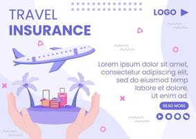 illustrazione di design piatto modello di brochure di assicurazione di viaggio modificabile di sfondo quadrato per social media, biglietto di auguri o internet web vettore
