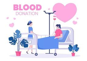 ama la carità o la donazione di sangue attraverso un team di volontari che collaborano per aiutare e raccogliere donazioni per poster o banner in illustrazione di design piatto vettore