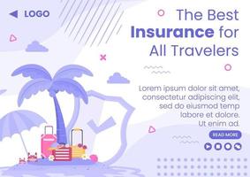 illustrazione di design piatto modello di brochure di assicurazione di viaggio modificabile di sfondo quadrato per social media, biglietto di auguri o internet web vettore