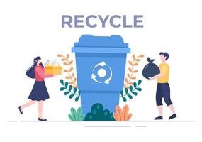 processo di riciclo con rifiuti organici, carta o plastica per proteggere l'ambiente ecologico adatto per banner, sfondo e web in illustrazione piatta