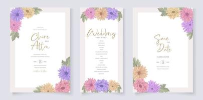 disegno dell'invito di nozze con un bellissimo ornamento di fiori di crisantemo vettore
