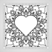 cuore disegnato a mano con mandala. decorazione in ornamento etnico orientale doodle. vettore