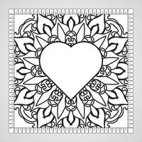 cuore disegnato a mano con mandala. decorazione in ornamento etnico orientale doodle. vettore