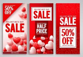 San Valentino vendita vettore poster scenografie con elementi a forma di cuori rossi e testo di sconto in uno sfondo per la promozione dello shopping stagionale di San Valentino. illustrazione vettoriale.