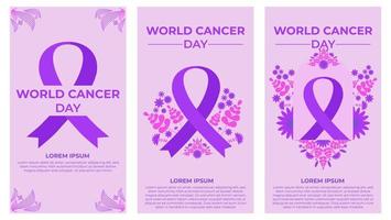giornata mondiale del cancro nastro viola illustrazione storie di social media design vettore