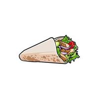 panino vettoriale cartone animato, kebab con prosciutto e verdure