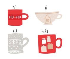 tazza di tè e caffè vacanze di Natale. icone isolate dell'illustrazione di vettore messe per le carte del nuovo anno