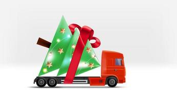 camion con albero di natale. concetto di consegna delle vacanze. illustrazione vettoriale 3D