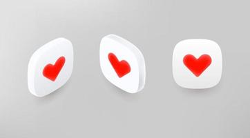 icone dell'applicazione a forma di cuore impostate in prospettiva. icone di app in stile vettoriale 3d