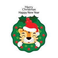 auguri di buon natale e felice anno nuovo con simpatica tigre. vettore