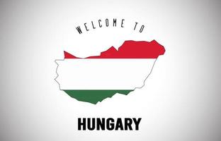 Ungheria benvenuto al testo e alla bandiera del paese all'interno del disegno vettoriale della mappa del confine del paese.