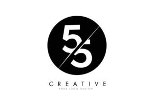 55 5 numeri logo design con un taglio creativo e sfondo cerchio nero. vettore