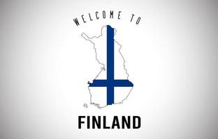 Finlandia benvenuto al testo e alla bandiera del paese all'interno del disegno vettoriale della mappa del confine del paese.