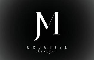 bianco jm jm lettere design concetto di logotipo con carattere serif e illustrazione vettoriale stile elegante.