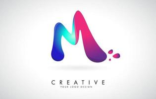 design del logo della lettera m creativa blu e rosa con punti. intrattenimento aziendale amichevole, media, tecnologia, design vettoriale aziendale digitale con gocce.
