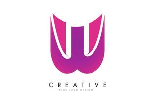 w lettera logo design con effetto nastro e sfumatura rosa brillante. vettore