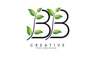 lettere foglia bb b logo design con foglie verdi su un ramo. lettere bb con il concetto di natura. vettore