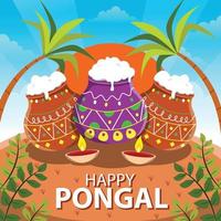 celebrazione del festival felice di Ponga con vaso e albero vettore