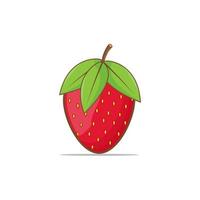 frutta fragola con grandi foglie verdi isolate su uno sfondo bianco. elementi di design, modelli di logo, decorazione di menu vegetariani. illustrazione di stile piatto vettore