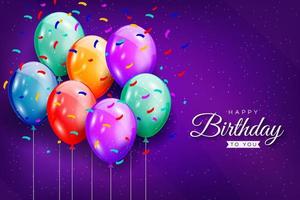 sfondo di celebrazione di buon compleanno con design realistico di palloncini colorati per biglietto di auguri, poster, banner. illustrazione vettoriale. vettore