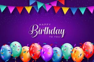 sfondo di celebrazione di buon compleanno con design realistico di palloncini colorati per biglietto di auguri, poster, banner. illustrazione vettoriale. vettore