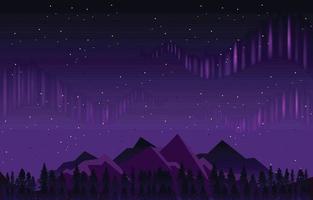 bella aurora boreale cielo leggero pino montagna avventura paesaggio polare illustrazione vettore