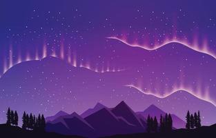 colorato aurora boreale cielo leggero pino montagna avventura paesaggio polare illustrazione vettore