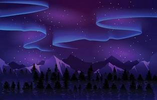 colorato aurora boreale cielo leggero pino montagna avventura paesaggio polare illustrazione vettore