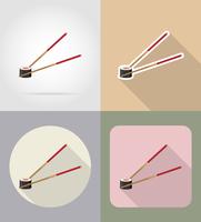 i sushi con le icone piane dell&#39;alimento degli alimenti e degli oggetti dei bastoncini vector l&#39;illustrazione