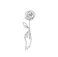arte rosa disegno stile minimalista di una mano che tiene il fiore. illustrazione di disegno vettoriale eps10.
