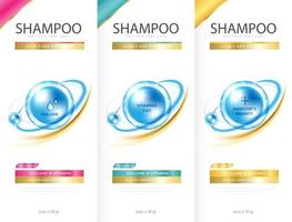 design per la cura dei capelli dello shampoo. cosmetico per il design gli effetti di protezione e lucentezza e luminosità dei capelli su un luminoso. illustrazione vettoriale. vettore