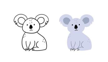 simpatico personaggio koala disegnato a mano. illustrazione di vettore dell'orso. contorno e versione a colori.