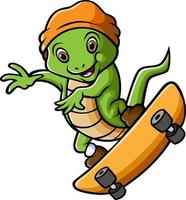 l'iguana sta suonando lo skateboard e sta facendo il freestyle