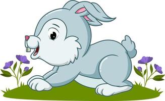 il coniglio felice corre sull'erba vettore