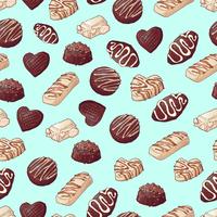 Modello senza soluzione di continuità Caramelle al cioccolato Illustrazione vettoriale Disegno a mano