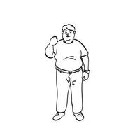 printline arte sorridente uomo grasso braccio alzando mostrando potere forte illustrazione vettore disegnato a mano isolato su sfondo bianco