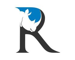lettera r con testa di rinoceronte all'interno vettore