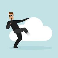 un attacco ai dati personali su Internet. il ladro entra con attenzione nel cloud storage. furto di dati. vettore