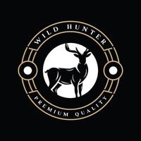 illustrazione vettoriale silhouette cervo per emblema vintage retrò cacciatore selvaggio, logo design