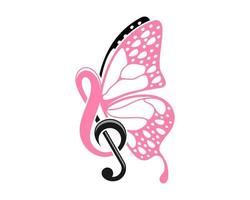 nota musicale in sol chiave con ali di farfalla di bellezza vettore