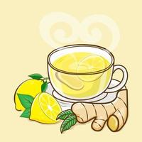 tazza di zenzero caldo e tè al limone. illustrazione vettoriale. vettore