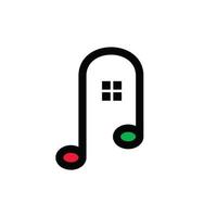 combinazione nota musica e casa in sfondo bianco, modello vettoriale logo design