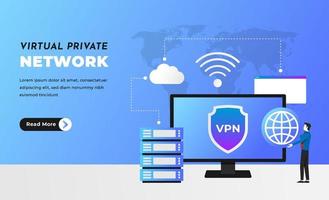 modello di pagina di destinazione dell'illustrazione del servizio vpn. illustrazione per siti Web, app mobili, poster e banner. vettore