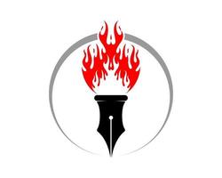penna torcia fuoco fiamma logo vettore