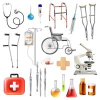 Set di icone piane di accessori medicali sanitari vettore